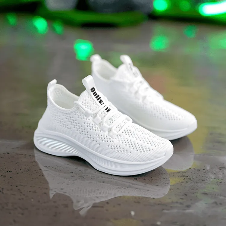 J.IALIN夏季透气飞织鞋女韩版百搭运动跑步鞋镂空网面洞洞小白鞋