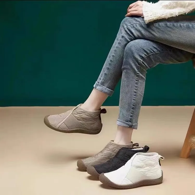 2024年秋冬新款宇航布料一脚蹬雪地靴低跟舒适防滑轻便女棉鞋