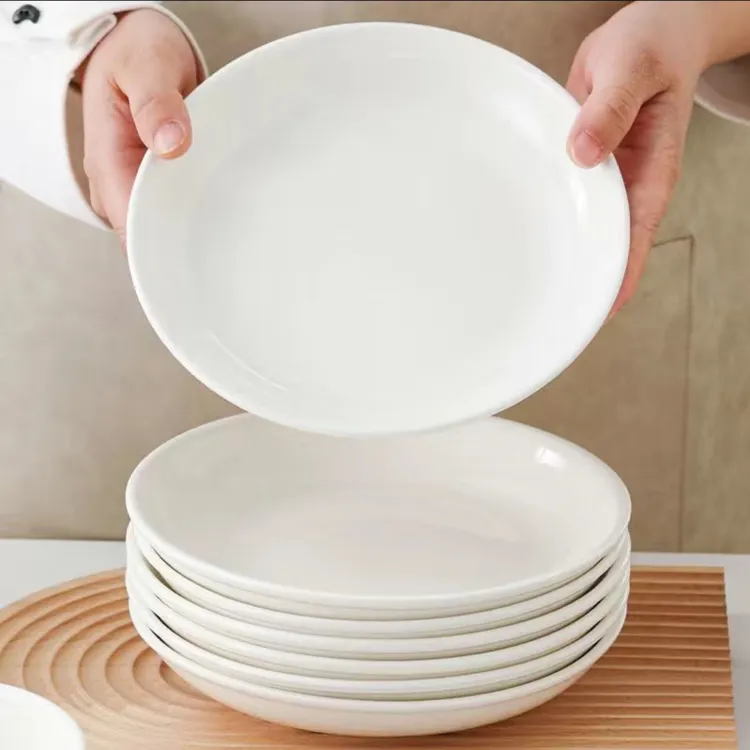纯白6/7/8/9/10/12英寸陶瓷圆盘家用酒店纯白碟陶瓷碗网红餐具