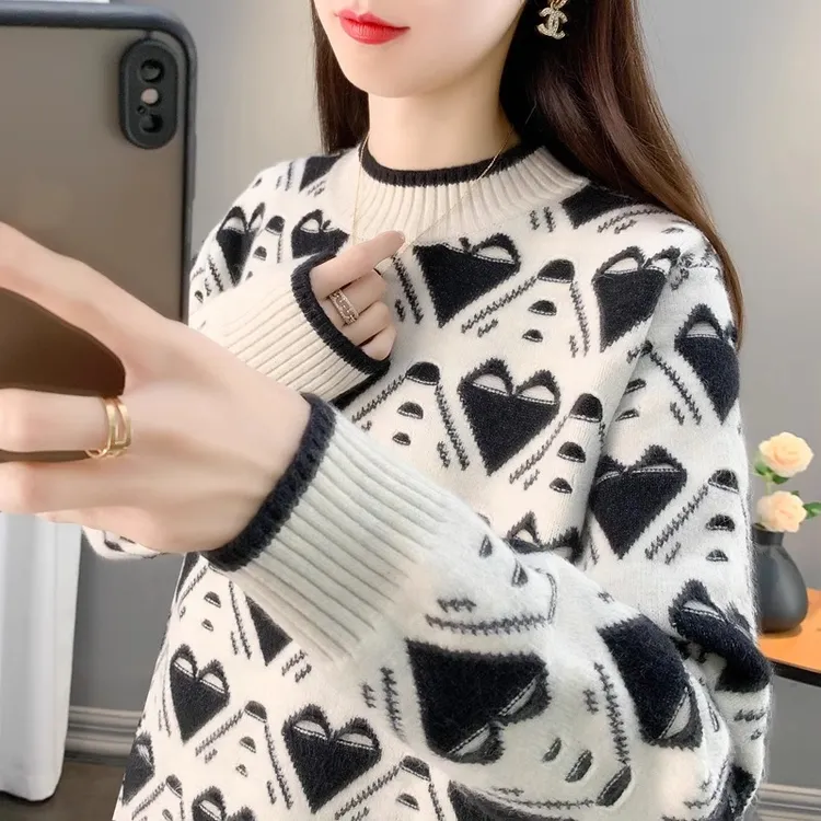 半高领2024秋冬加厚新款冬季洋气内搭女士宽松打底衫毛衣女装爆款