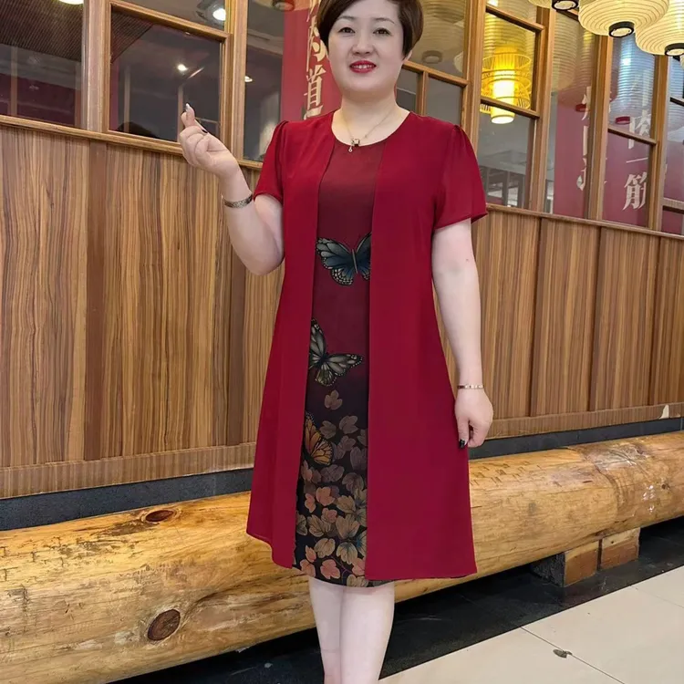 绿动莫兰迪中老年连衣裙高贵气质遮肉中长款中年妈妈连衣裙