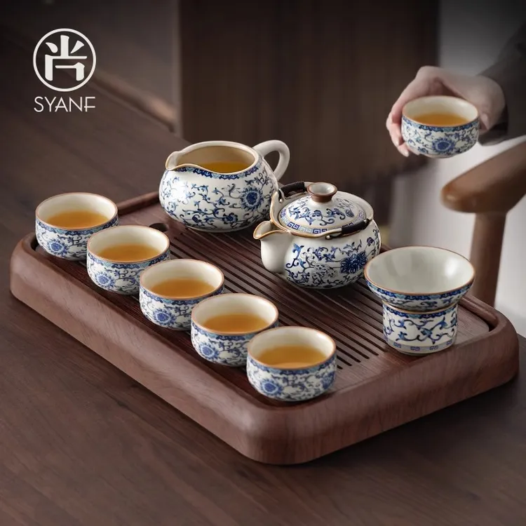 汝窑功夫茶具套装家用轻奢高档陶瓷茶壶一整套办公室喝茶泡茶具