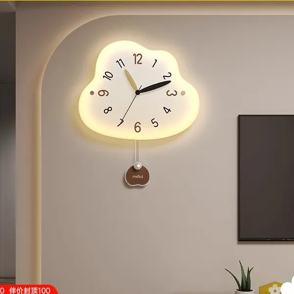 美世达云朵挂钟客厅2025新款钟表奶油风餐厅装饰家用简约时钟挂墙