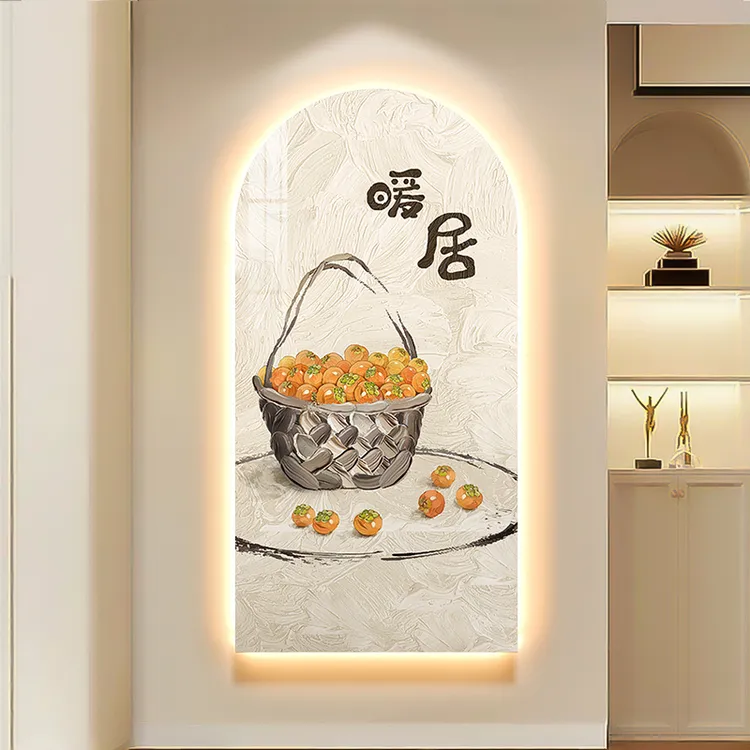 美世达柿柿如意入户玄关装饰画壁灯奶油走廊过道挂画餐厅墙画客厅