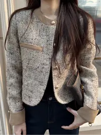 羊毛拼色百搭精致小香风外套