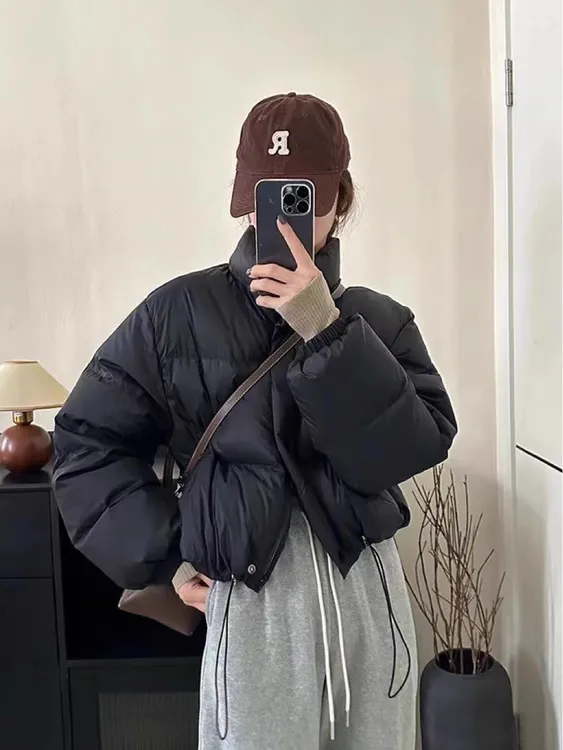 东大门2025冬韩版羽绒服女宽松立领小个子短款女白鸭绒休闲外套潮