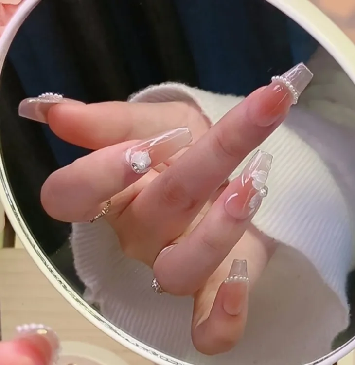 【樱花冻】纯手工张月高级感穿戴甲气质显白婚甲漂亮花花美甲假指甲