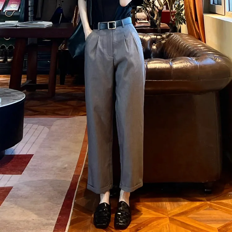韩版时尚高腰灰色九分裤子2025春季新款简约气质休闲裤百搭西装裤