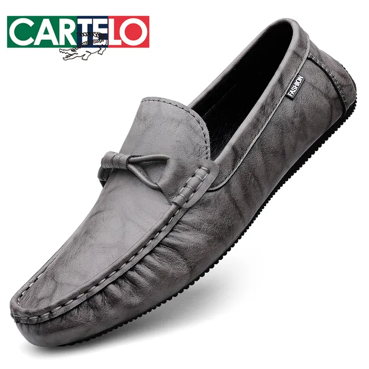 CARTELO/卡帝乐鳄鱼新款夏季透气男士豆豆鞋真皮软底驾车鞋一脚蹬