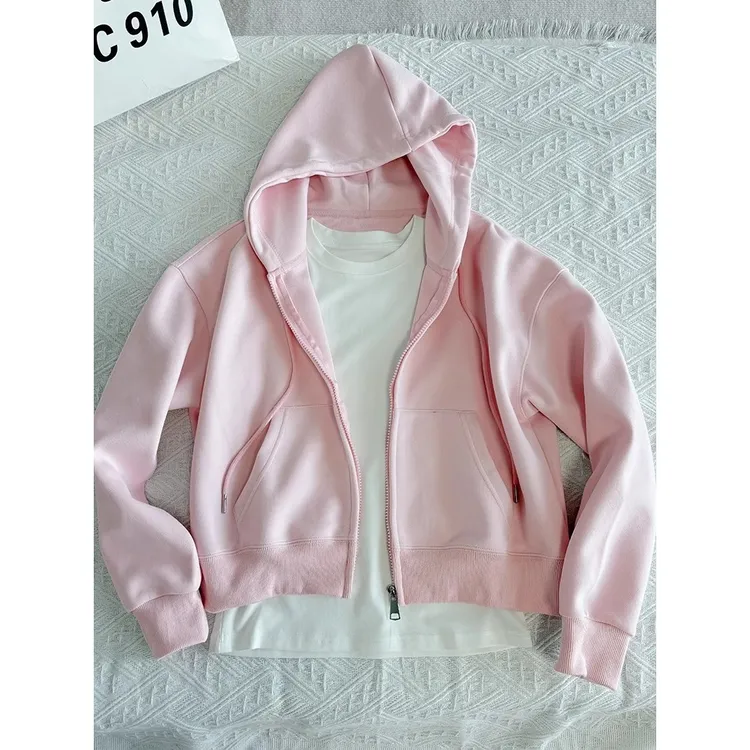 现货速发!!粉色短款宽松chic外套秋季卫衣薄款小个子2024新款卫衣