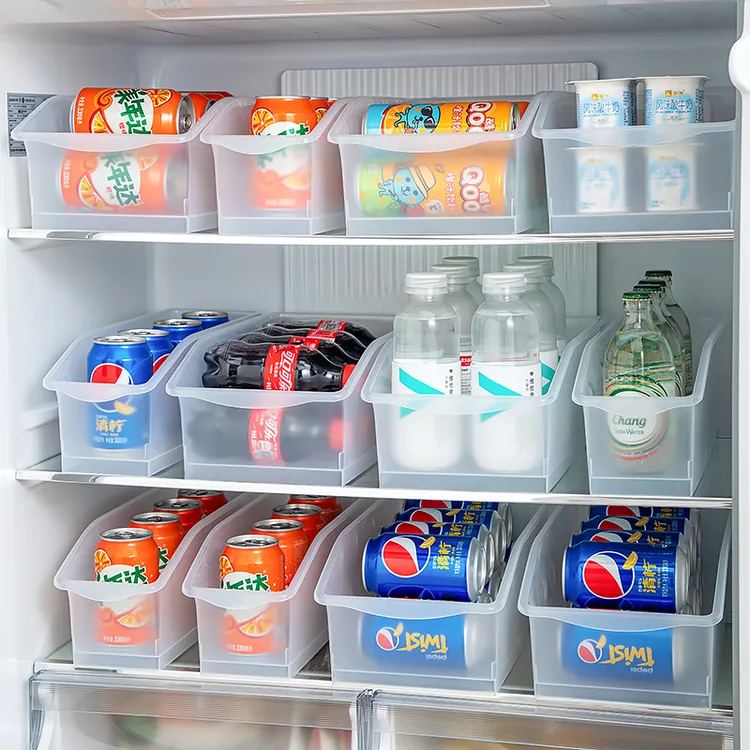透明大容量冰箱饮料收纳盒家用冰箱带轮滑饮料整理盒分格置物储物