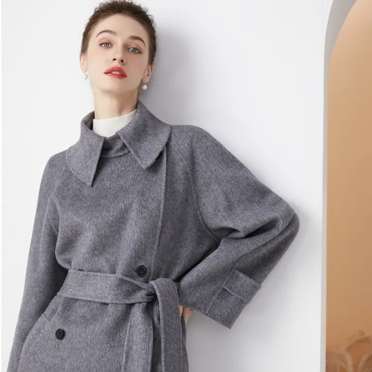 TUOZHONGWANG/驼中王驼绒双面呢大衣经典版804长款灰色气质时尚