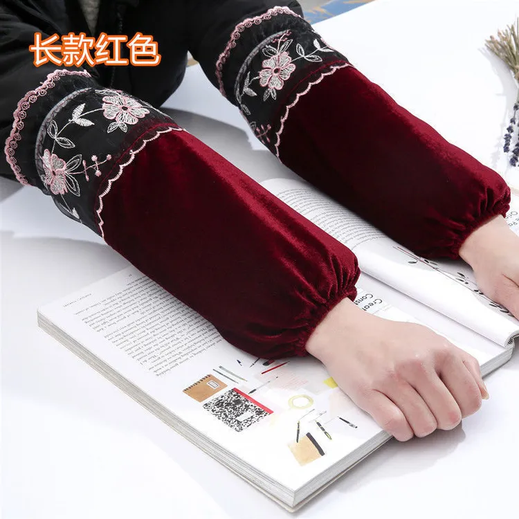 袖套女可爱网红金丝绒长款套袖女上班成人羽绒服袖套蕾丝袖口套