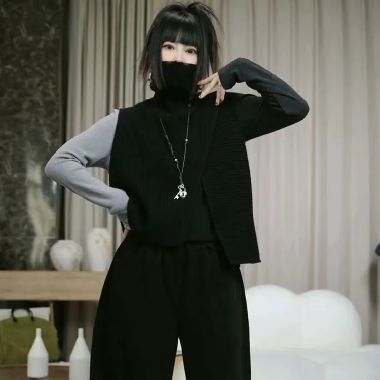 infobyfive2025秋冬新款针织圆领高龄小不点开叉马夹马甲2DJ2915