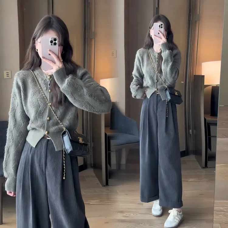 秋季女装穿搭一整套2024新款小香风毛衣显瘦休闲裤今年流行两件套