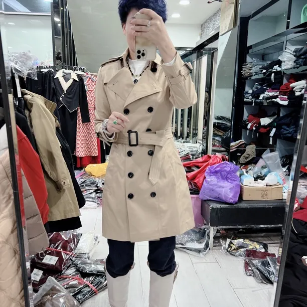 南韩双排扣经典高档中长款气质外套2色6618