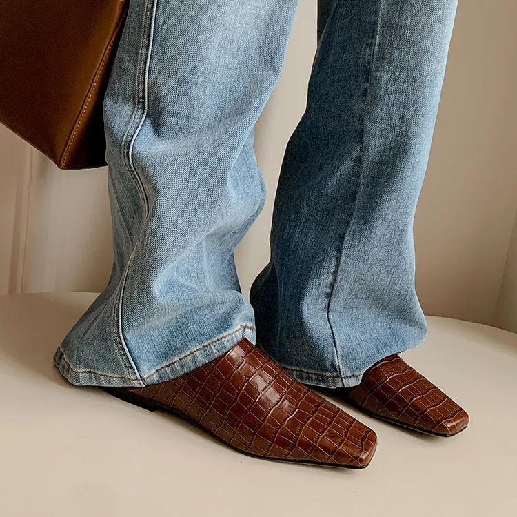 【姮兰轻奢】法式优雅~拖鞋女夏季外穿纯皮半拖平底复古穆勤拖鞋女