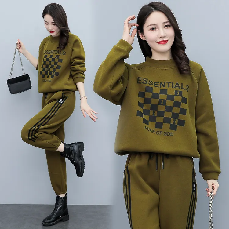卫衣运动套装女春秋冬季洋气时尚宽松加绒加厚休闲两件套