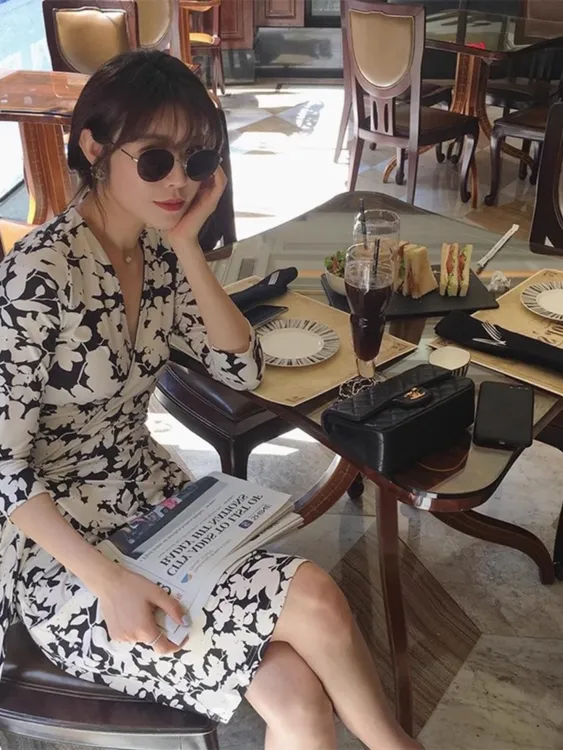 【 舒舒shu】设计感温柔风气质时尚少女高级印花连衣裙