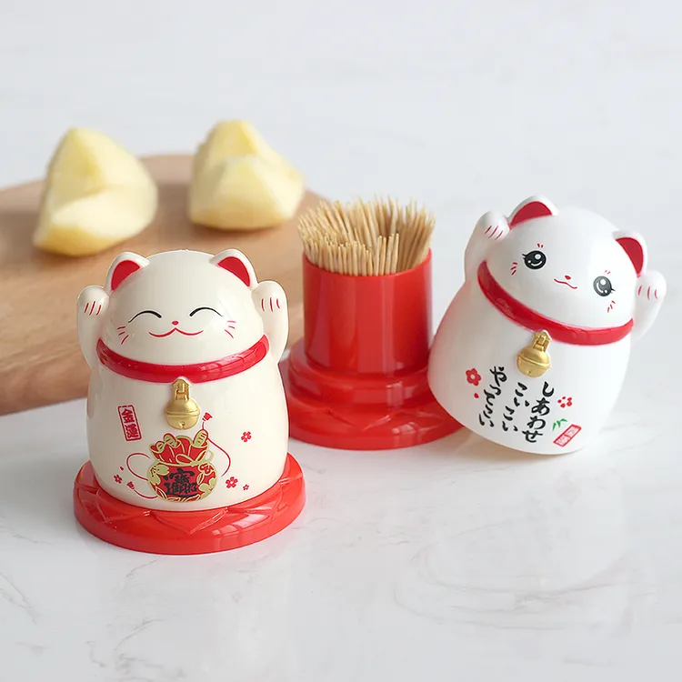 招财猫牙签盒抖音家用卡通牙签筒客厅创意牙签瓶网红个性可爱摆件