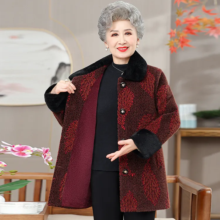 中老年人奶奶装水貂绒保暖大衣妈妈装加绒加厚常熟新中式上衣