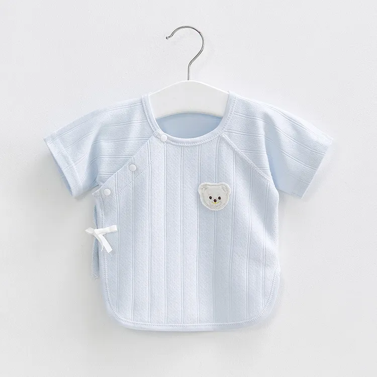 新生婴儿衣服夏季超薄纯棉无骨和尚服半背衣初生宝宝短袖系带上衣