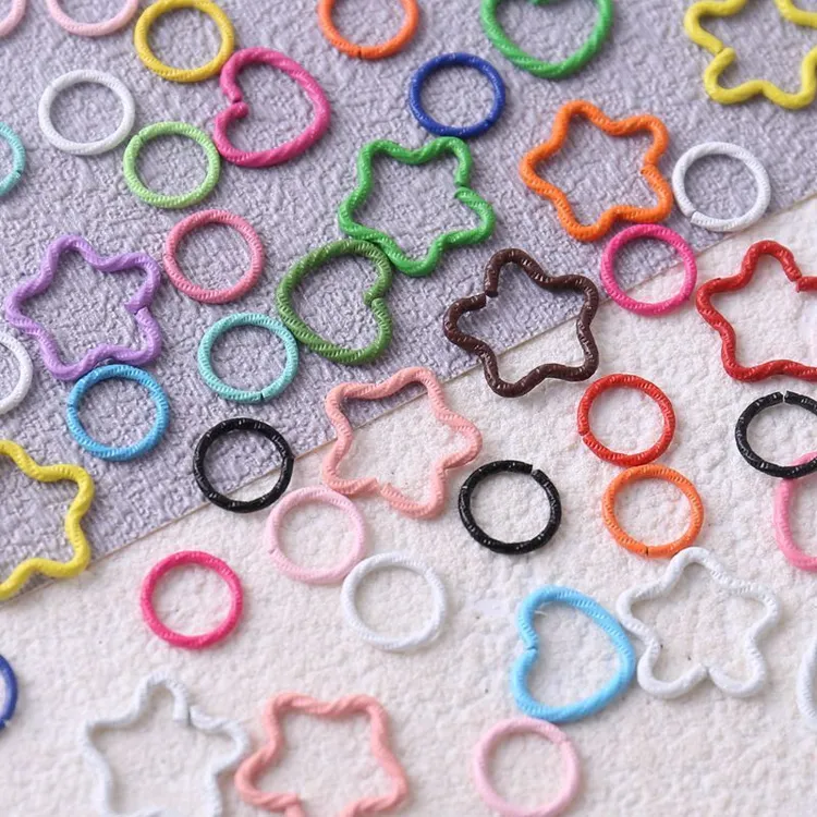 烤漆爱心钥匙链配件压花单圈连接环彩色星星扣diy手工圆圈闭口圈