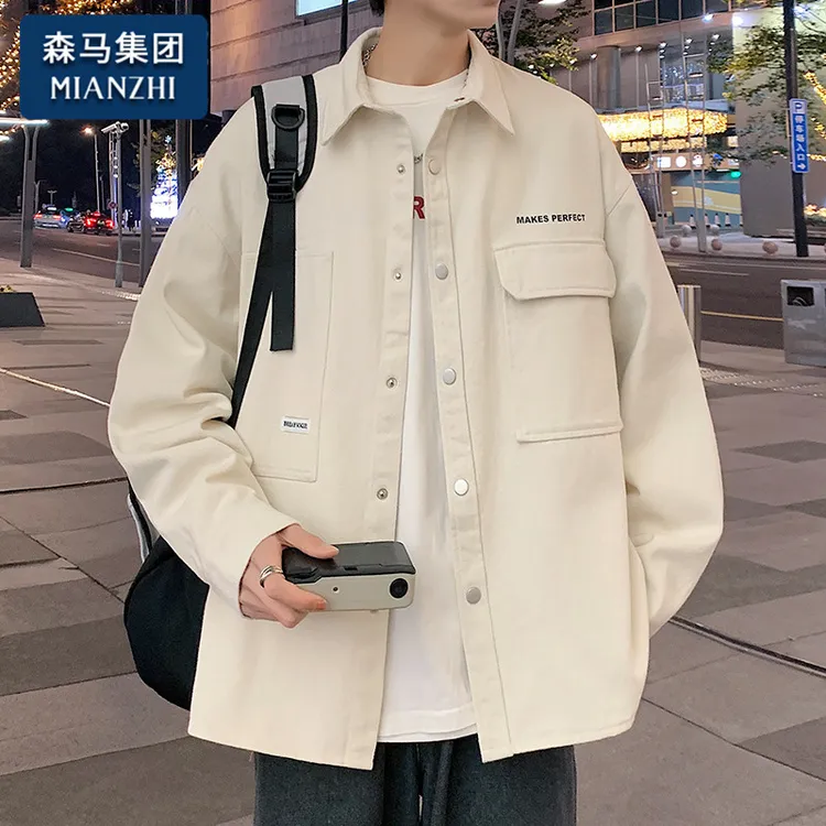 棉致长袖衬衫男士春秋冬季休闲潮牌港风痞帅气男生工装衬衣服外套