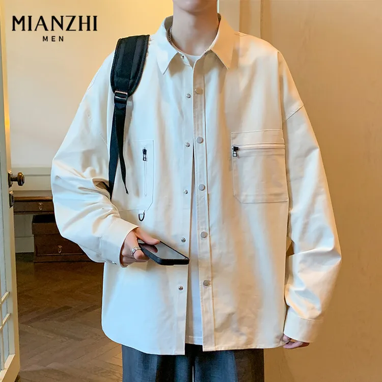棉致工装长袖衬衫男士春秋季宽松百搭休闲寸衣男款衬衣翻领外套潮