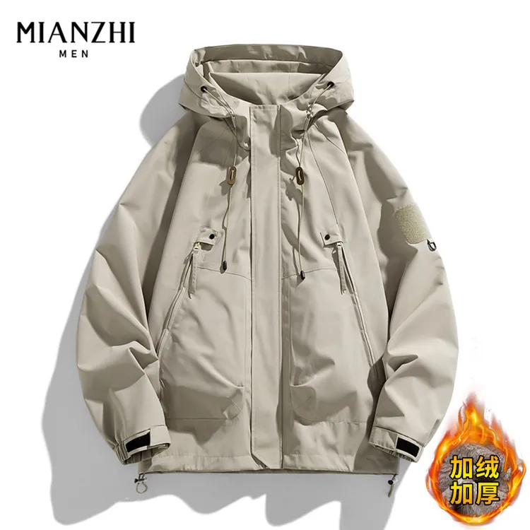 棉致2025新款冲锋套男士秋冬季加绒加厚连帽外衣男生潮流百搭夹克