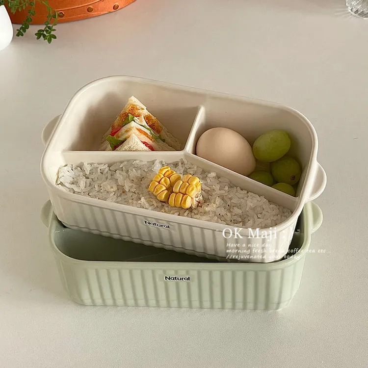 ins风陶瓷分格饭盒微波炉加热专用饭盒学生上班族食堂打饭便当盒