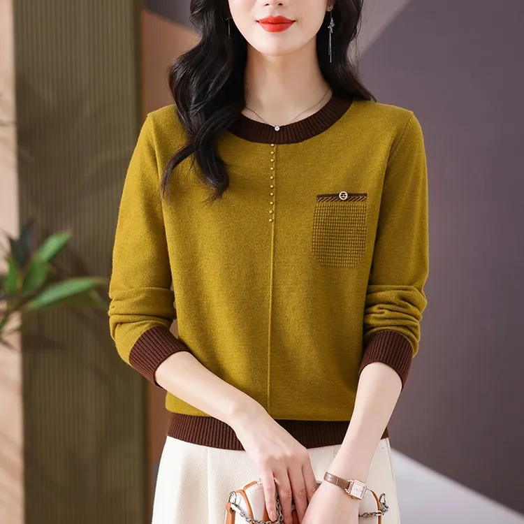 时尚百搭针织衫秋冬季新款长袖毛衫宽松洋气圆领毛衣外穿显瘦上衣