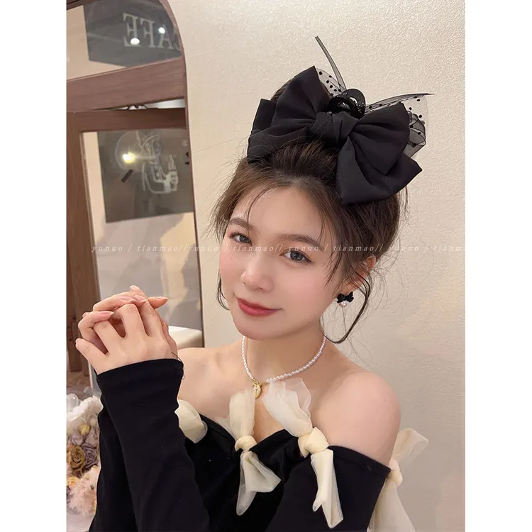 非金属锦纶发饰 甜味少女~蝴蝶结抓夹大号气质鲨鱼夹高级感发夹女