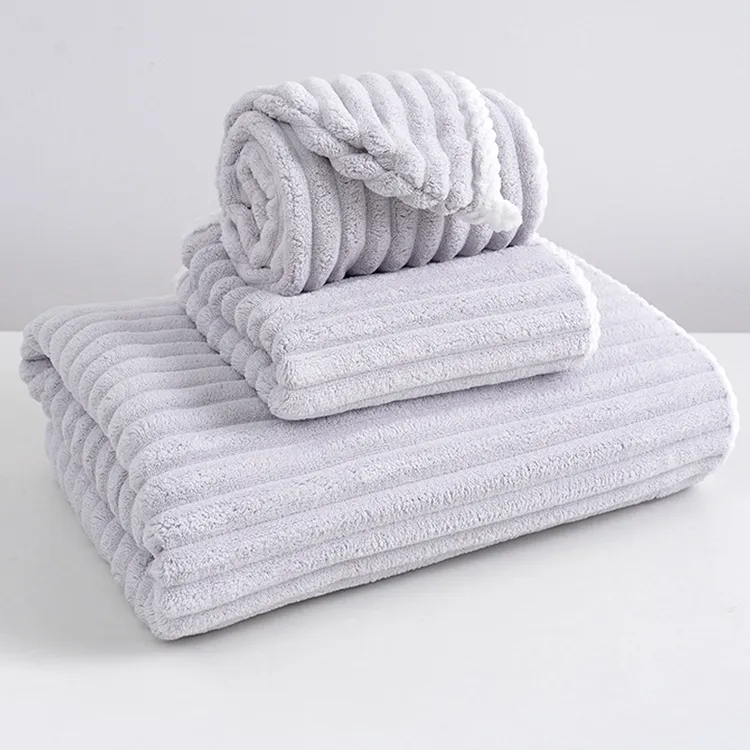 斜月三星珊瑚绒毛巾浴巾干发帽吸水亲肤柔软包边女士洗澡家用