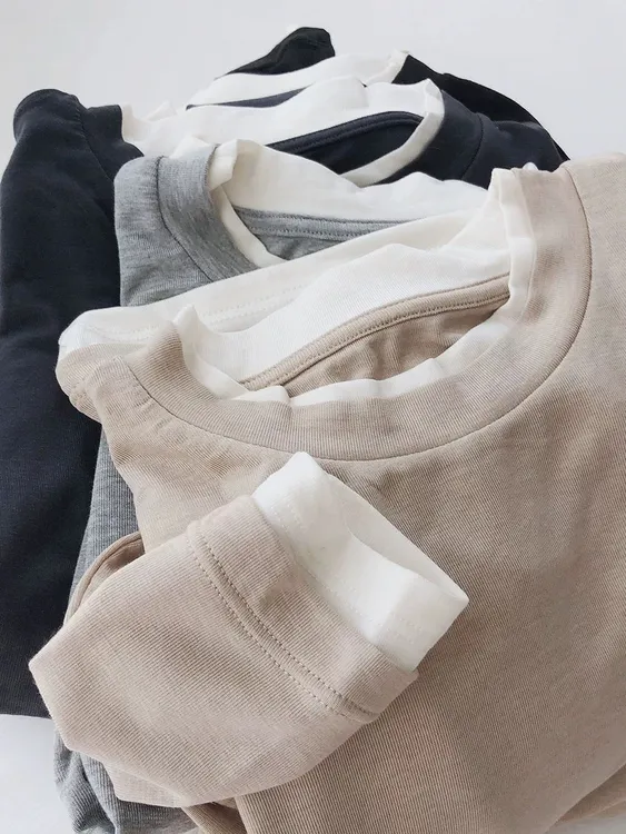 假两件拼接圆领莱赛尔天丝显瘦长袖针织打底衫软糯高级纯色面膜衣