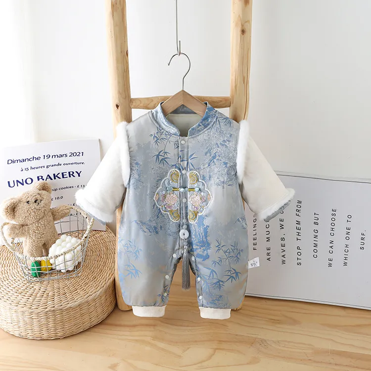婴儿衣服冬款加绒夹棉国风连衣满月周岁小孩生日爬爬礼服冬季宝宝
