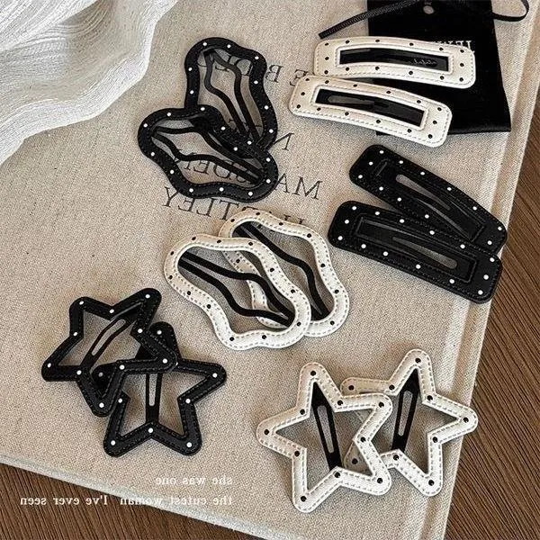 黑白波点皮质发夹女前额碎发刘海夹甜酷辣妹bb夹简约边夹发卡头饰