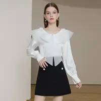 【千颂妮专享】Caroline春款甜美蝴蝶结时尚设计圆领雪纺衫ECRDAA66