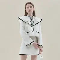 【千颂妮专享】Caroline秋季黑白撞色荷叶大翻领小香风外套ECRCCA20