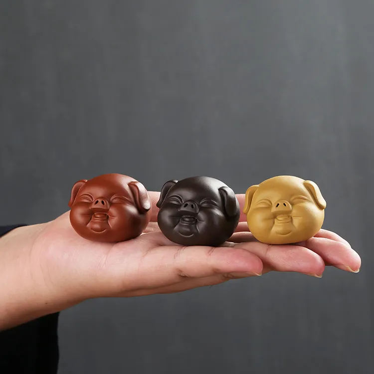 紫砂创意茶宠摆件茶艺小猪精品可养迷你招财小福猪茶盘茶虫家居