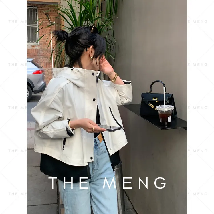 THE MENG【悉尼】休闲连帽长袖百搭高级感短风衣外套#L9047