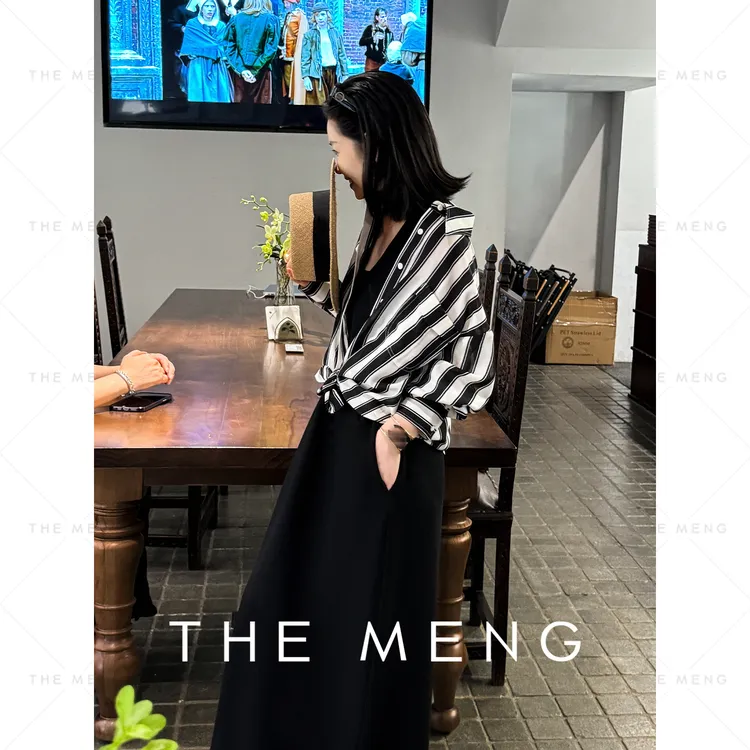 THE MENG【线条】平细乱麻通勤极简条纹休闲长袖衬衫#M243B0024