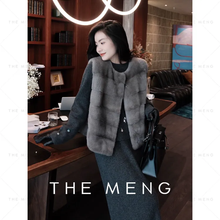 THE MENG【凛冬】一整张本色水貂毛皮桑蚕丝皮草马夹#M244M0014