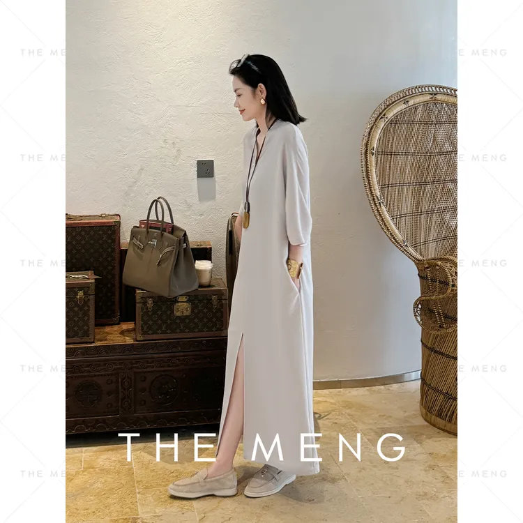 THE MENG【香氛】凉感天然醋酸纯色复古简约休闲连衣裙#M243G0028