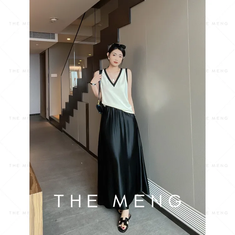 THE MENG【海巷】醋酸显瘦时尚气质优雅纯色休闲半身裙#BH5135