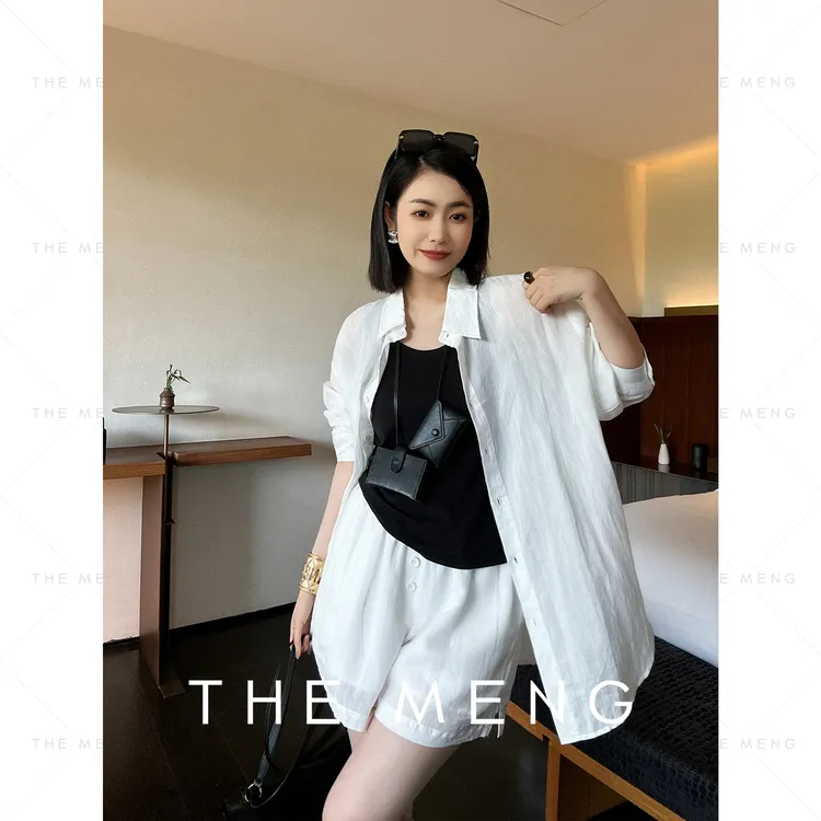 THE MENG【麻麻籽】100苎麻透气纯色舒适时尚套装#M242B082-A+E