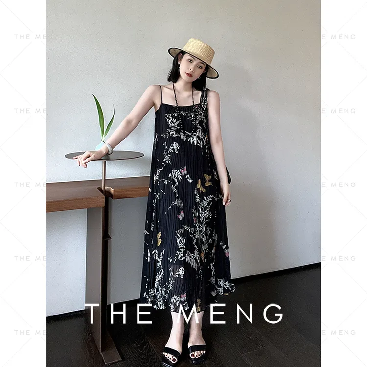 THE MENG【夏花】高级定制花纹舒适时尚百搭吊带连衣裙#M242G0006