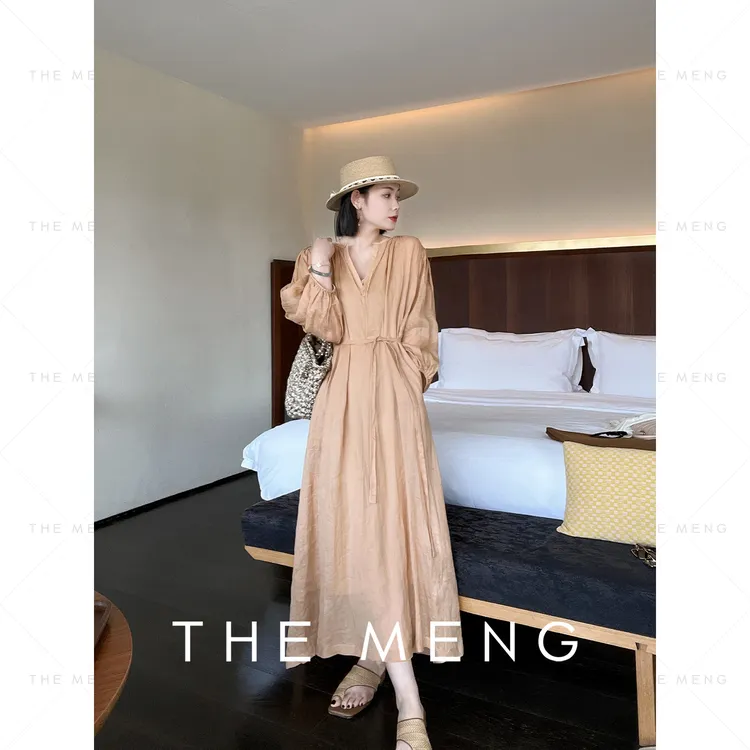 THE MENG【珊瑚】优雅印花休闲通勤阔版显瘦连衣裙#M242G003