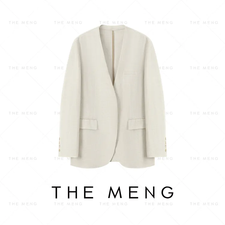 THE MENG【型格】棉麻纯色设计师款极简领通勤休闲西装#M243C0016