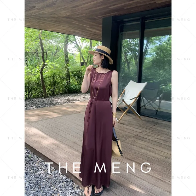 THE MENG【奥黛丽】轻奢设计师长款修身纯色连衣裙#QL8152